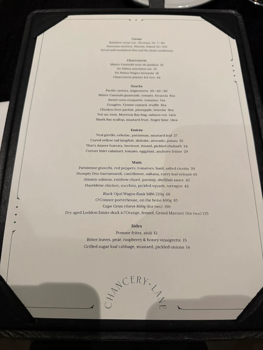 Menu, Chancery Lane