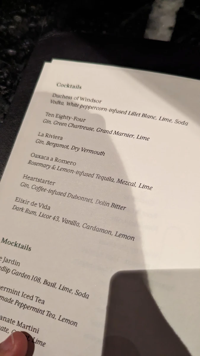 Menu, Chancery Lane