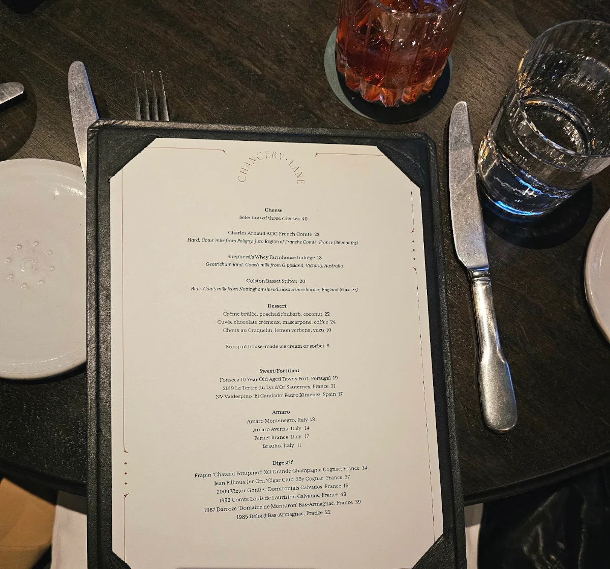 Menu, Chancery Lane