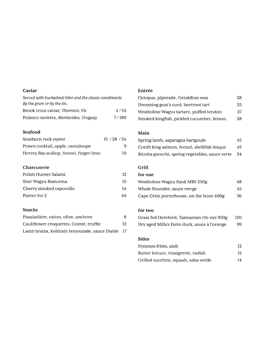 Menu, Chancery Lane
