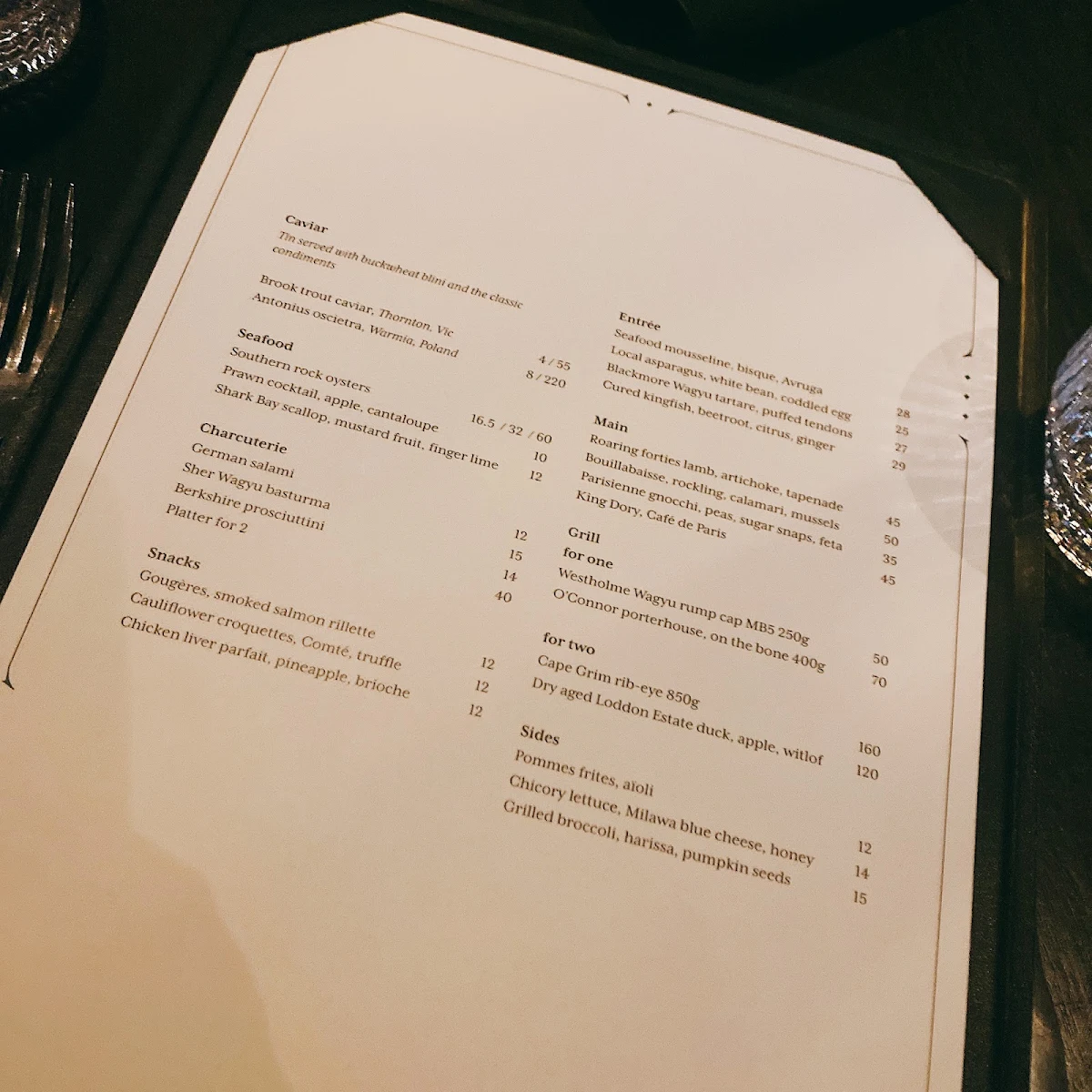 Menu, Chancery Lane