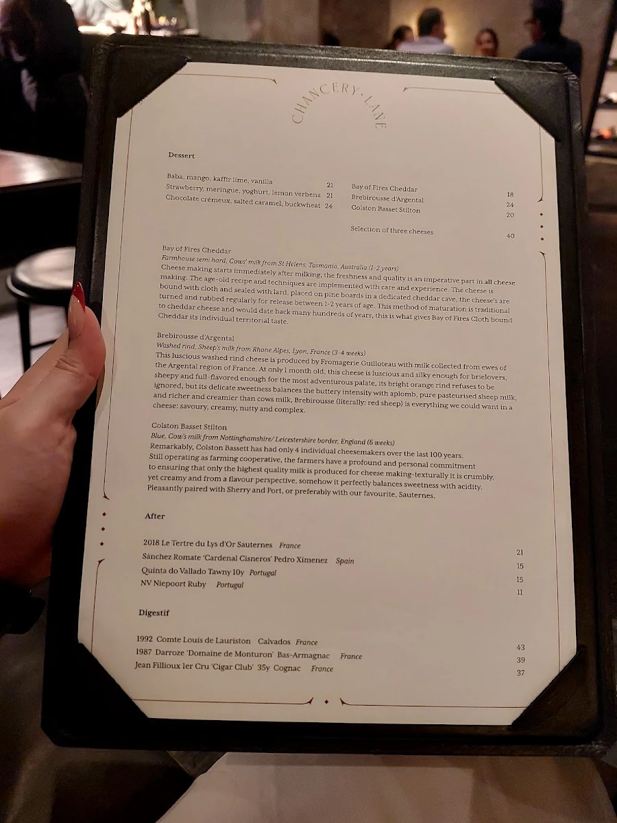 Menu, Chancery Lane