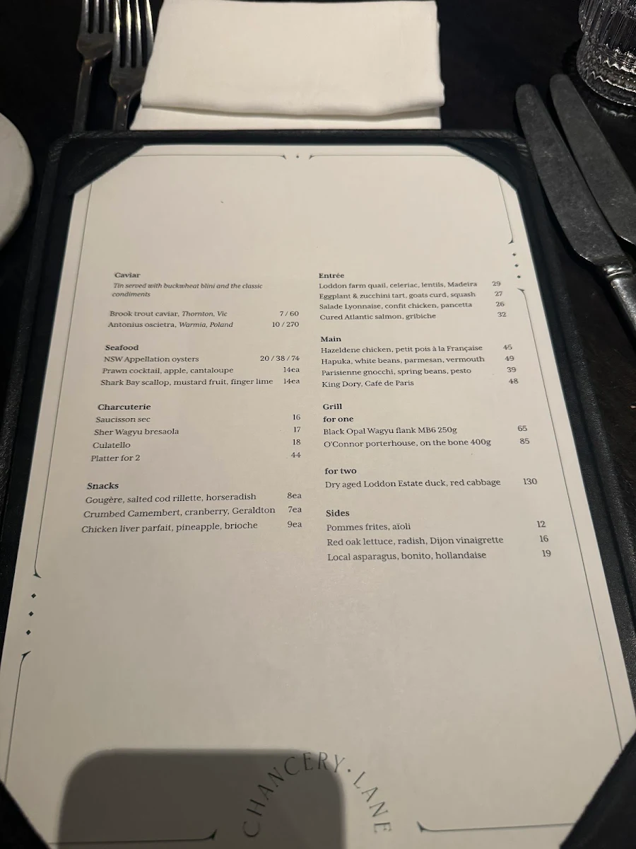 Menu, Chancery Lane