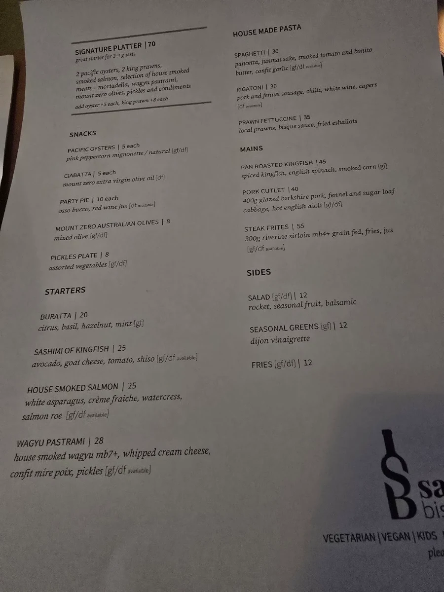 Menu, Sauce Bistro