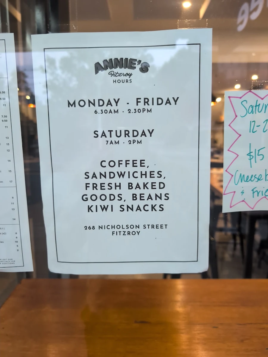 Menu, Annie's Fitzroy