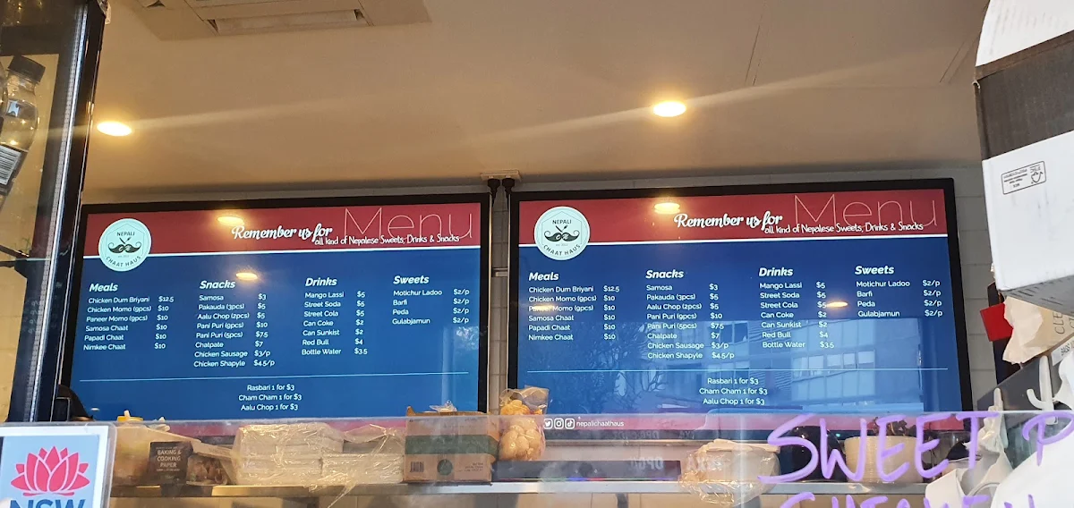 Menu, Nepali Chaat Haus