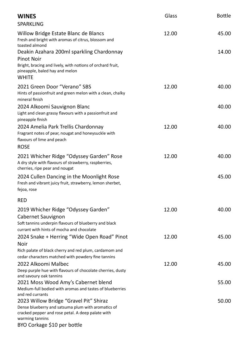 Menu, Hippo Lakes