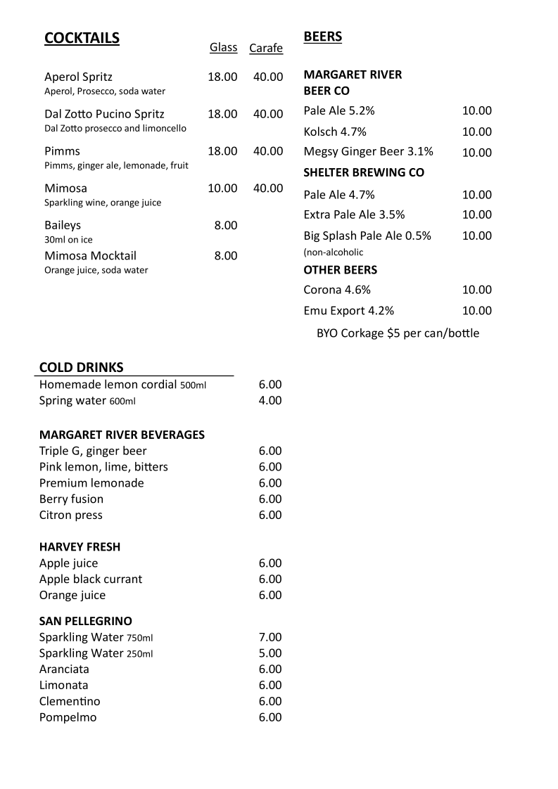 Menu, Hippo Lakes