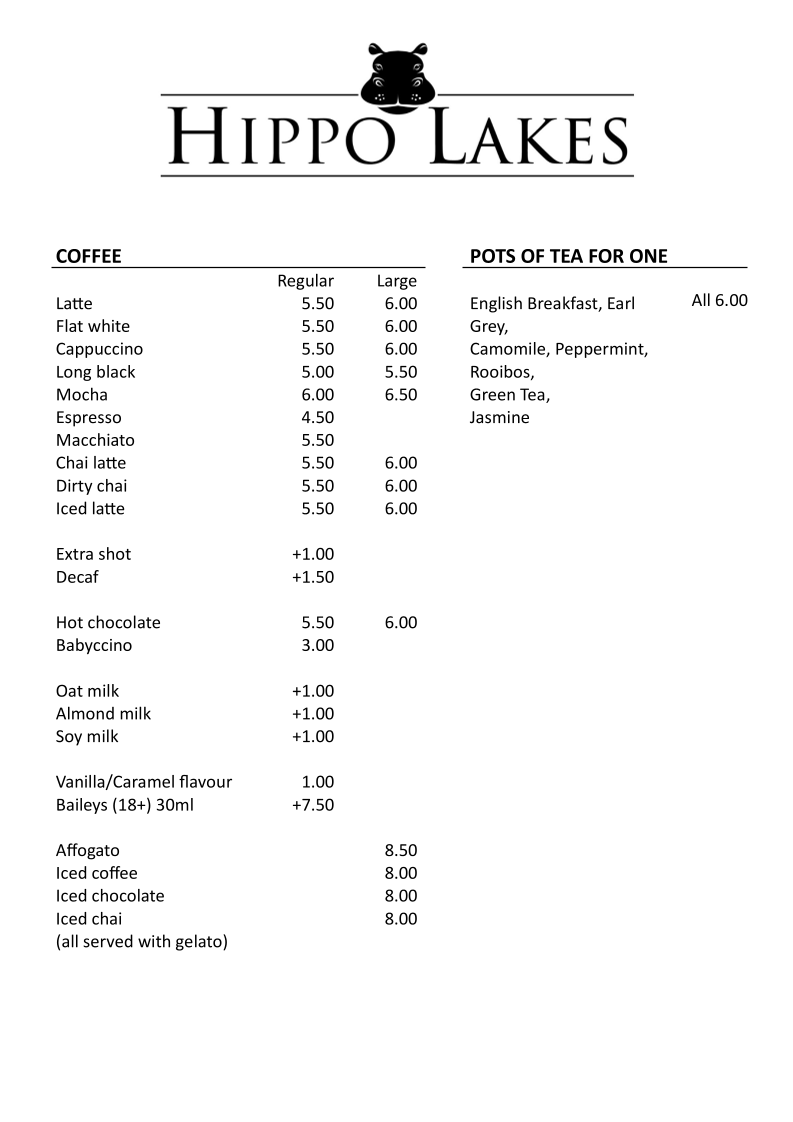 Menu, Hippo Lakes