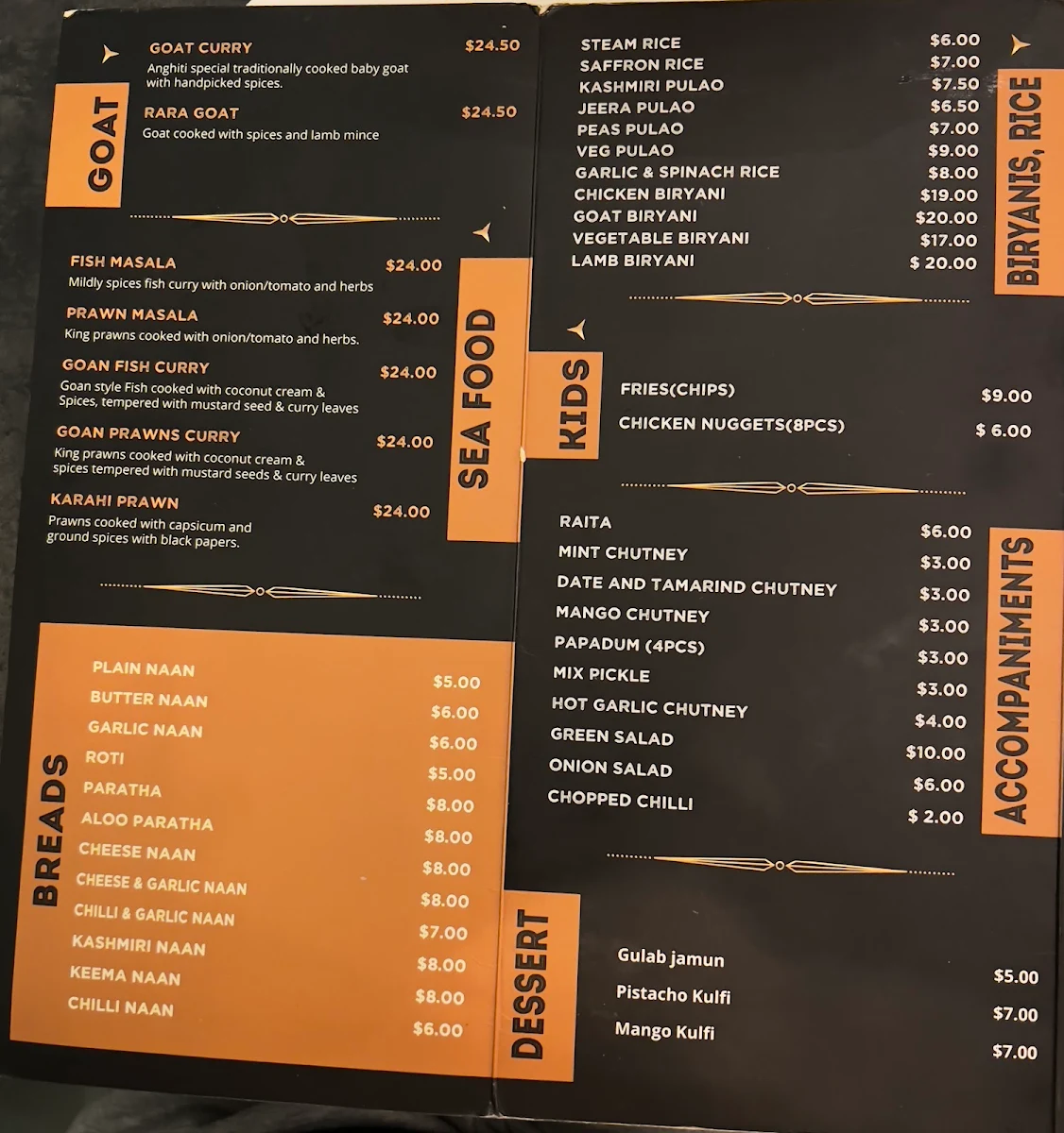 Menu, Anghiti Indian Restaurant