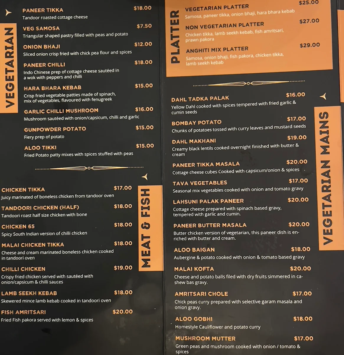 Menu, Anghiti Indian Restaurant
