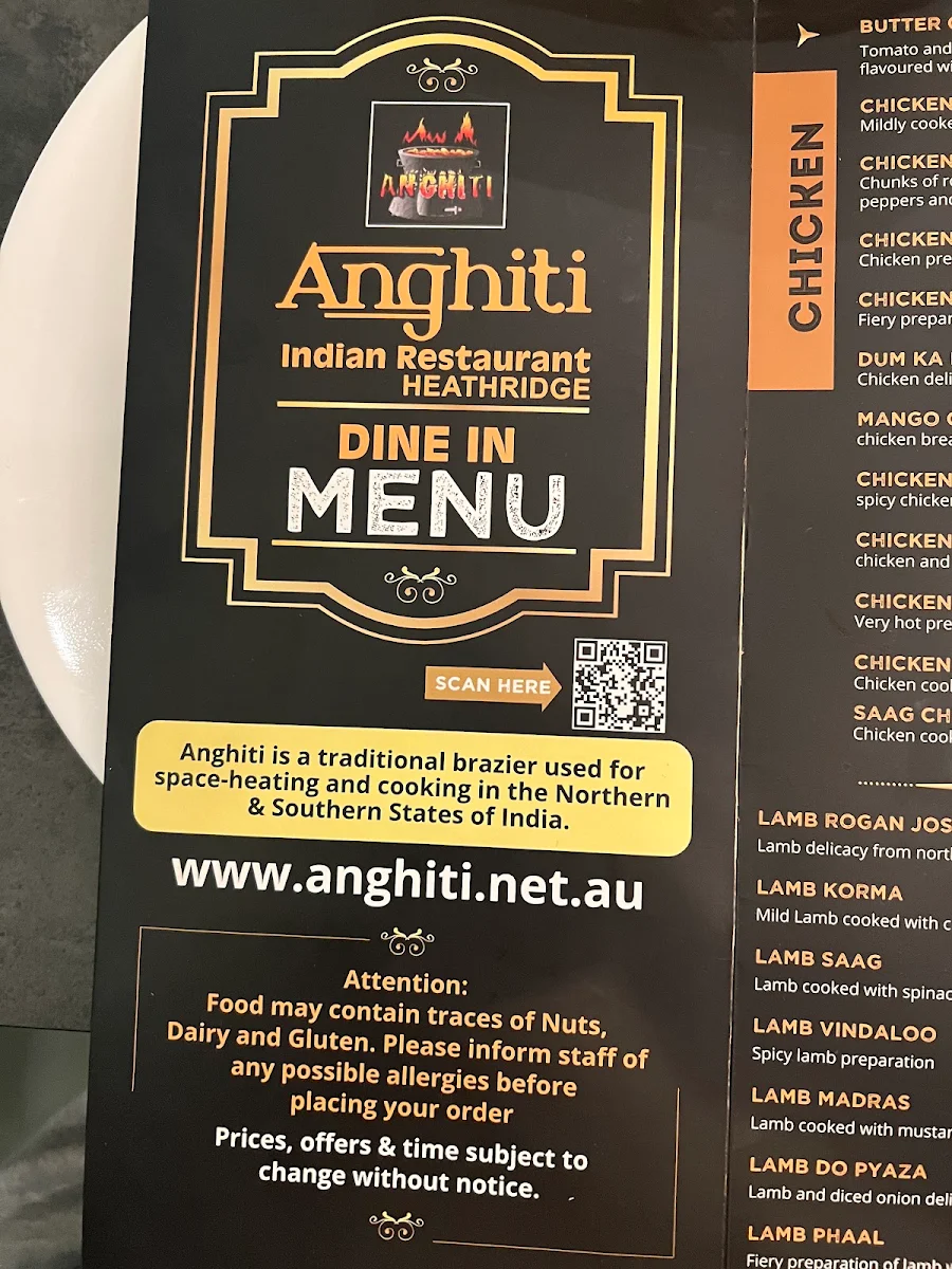 Menu, Anghiti Indian Restaurant