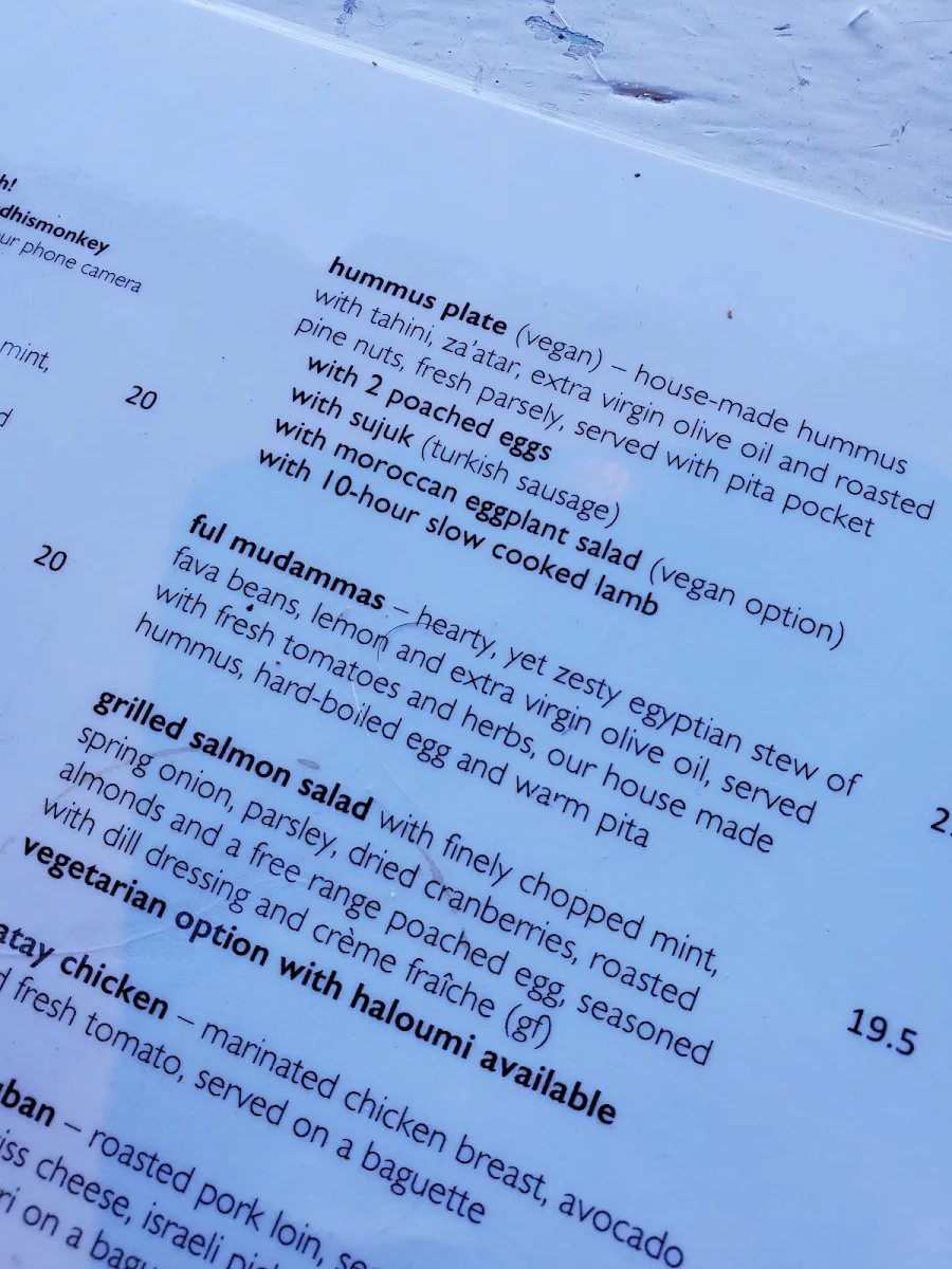 Menu, A Man and his Monkey Cafe