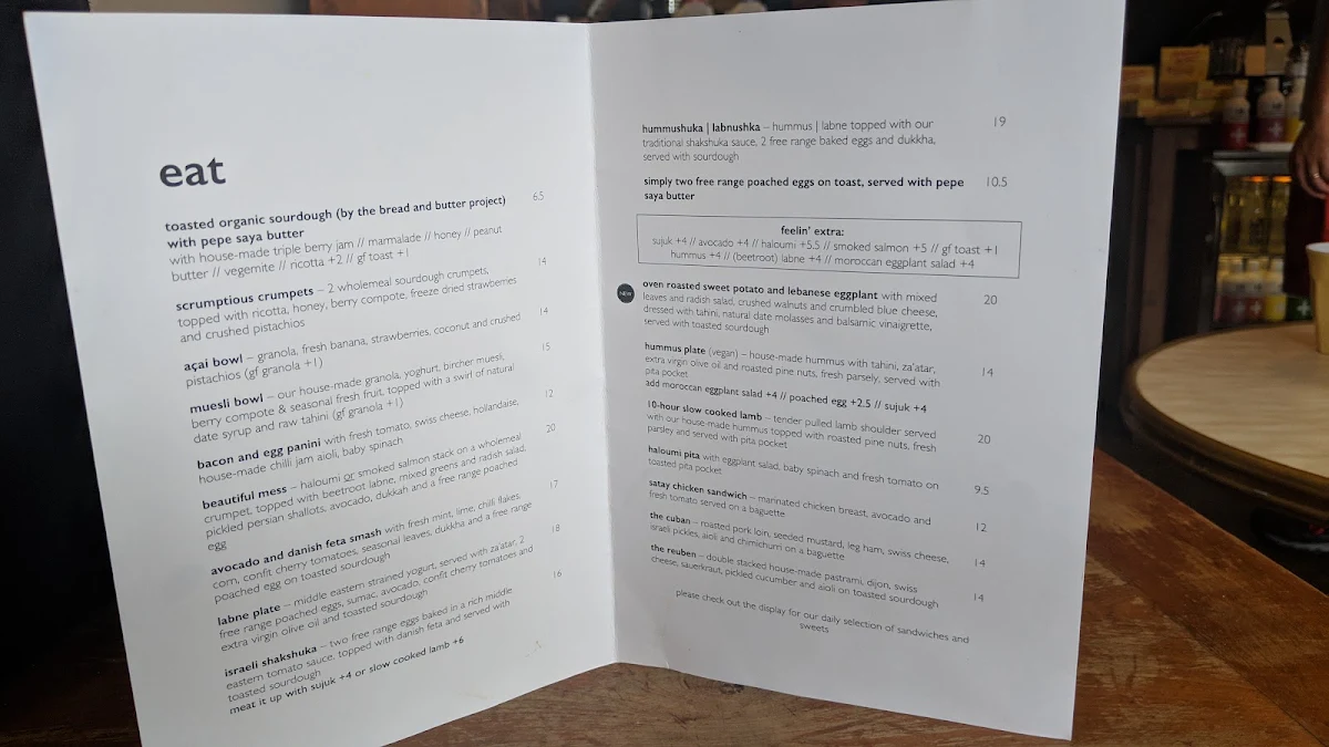 Menu, A Man and his Monkey Cafe