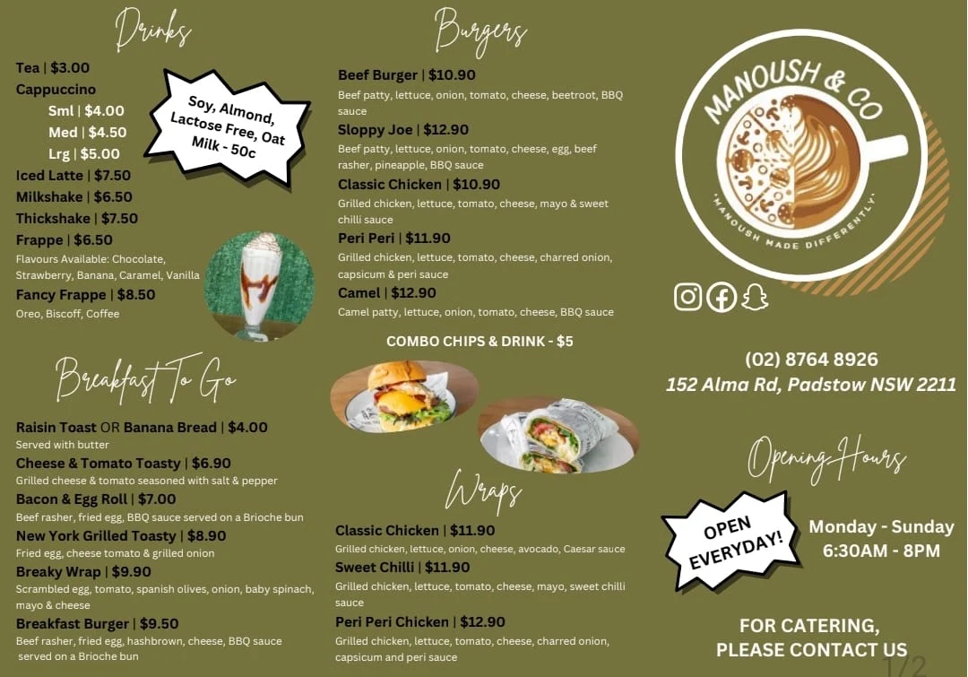 Menu, Manoush & Co