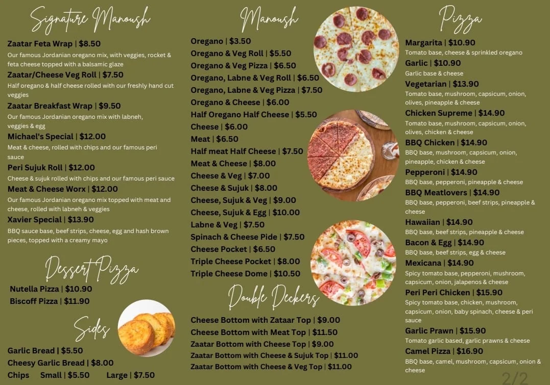 Menu, Manoush & Co