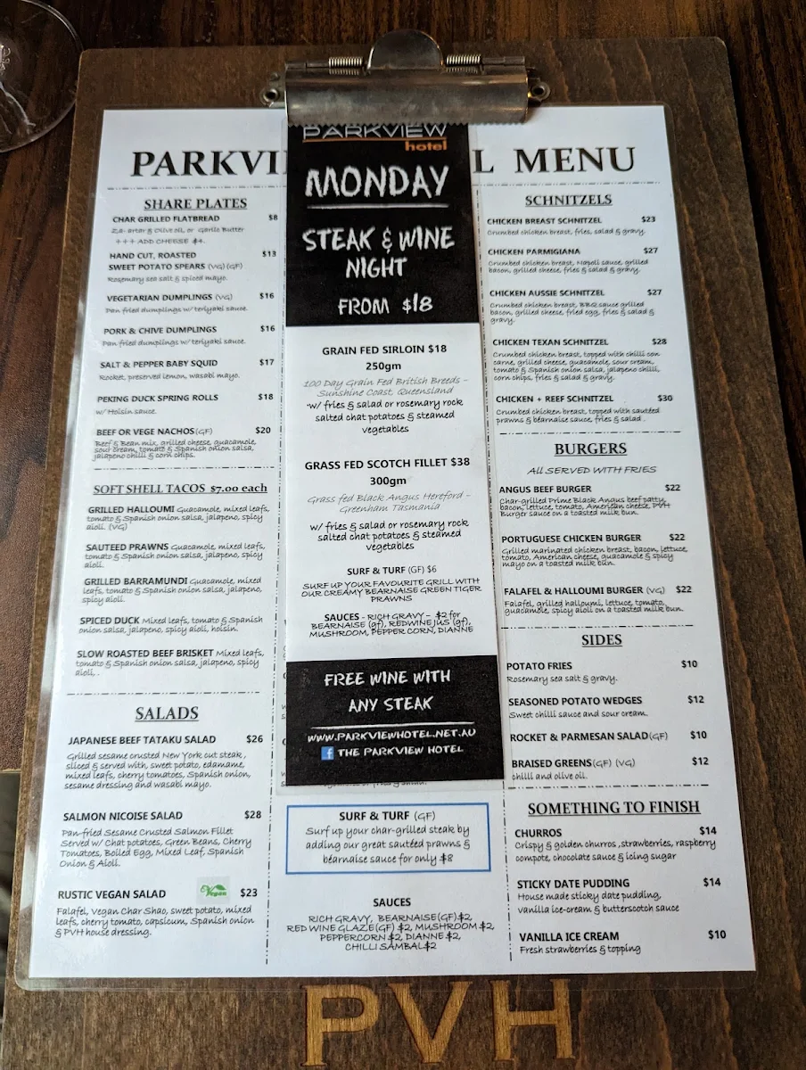 Menu, Parkview Hotel Alexandria