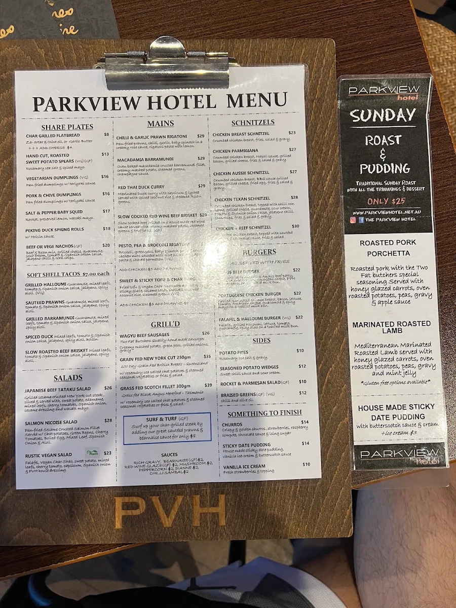 Menu, Parkview Hotel Alexandria