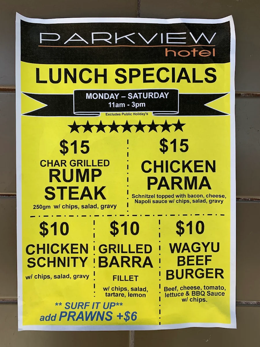 Menu, Parkview Hotel Alexandria