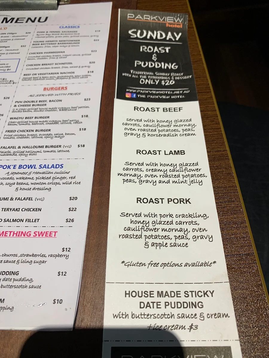 Menu, Parkview Hotel Alexandria