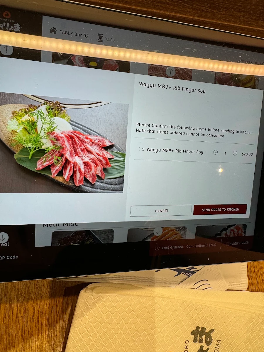Menu, Ryoma Japanese BBQ