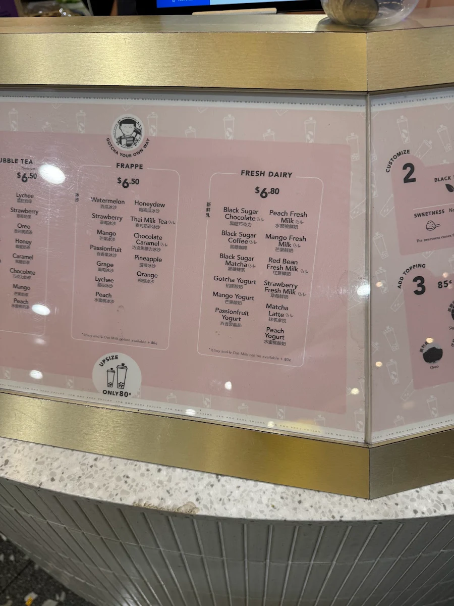 Menu, Gotcha Fresh Tea Macarthur Square