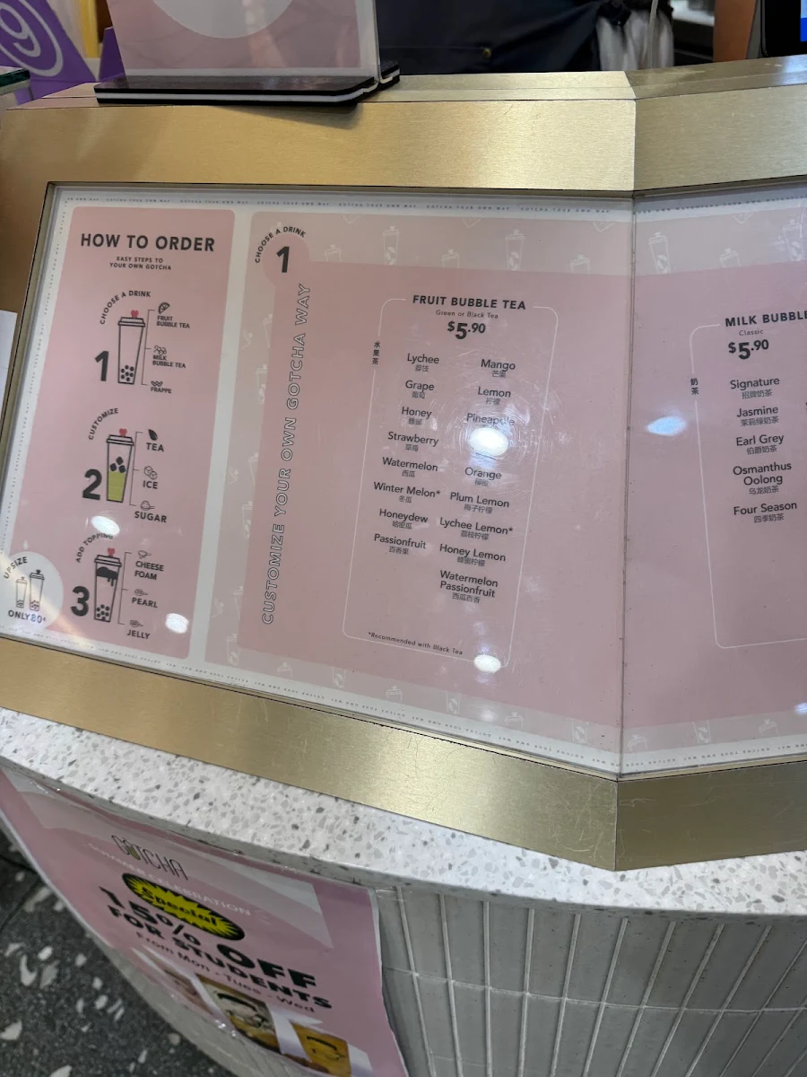 Menu, Gotcha Fresh Tea Macarthur Square