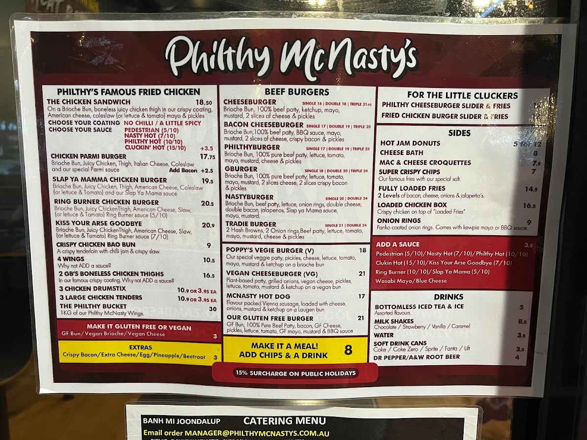 Menu, McNasty's Burgers