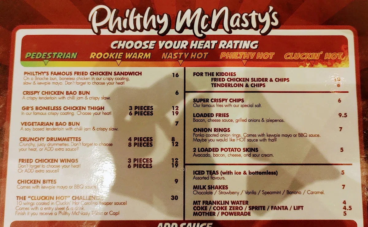 Menu, McNasty's Burgers