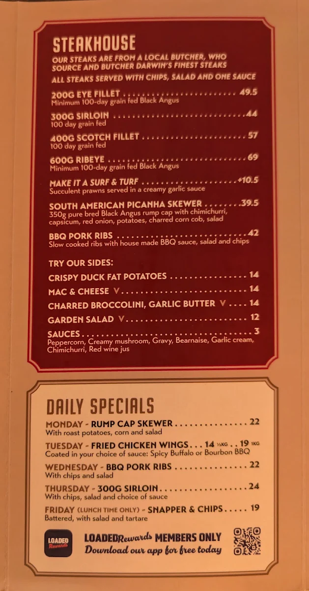 Menu, Hotel Darwin