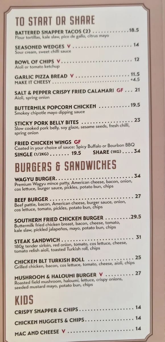 Menu, Hotel Darwin