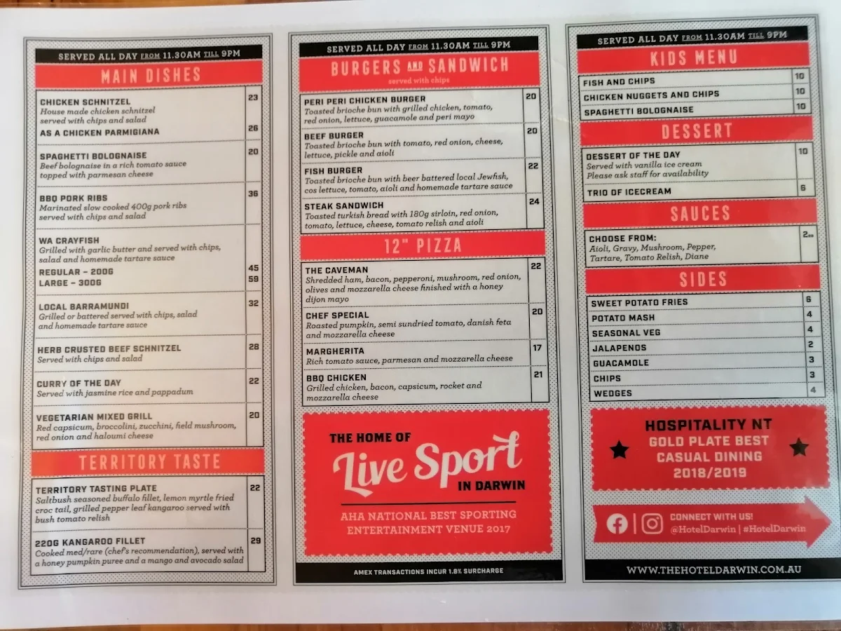 Menu, Hotel Darwin