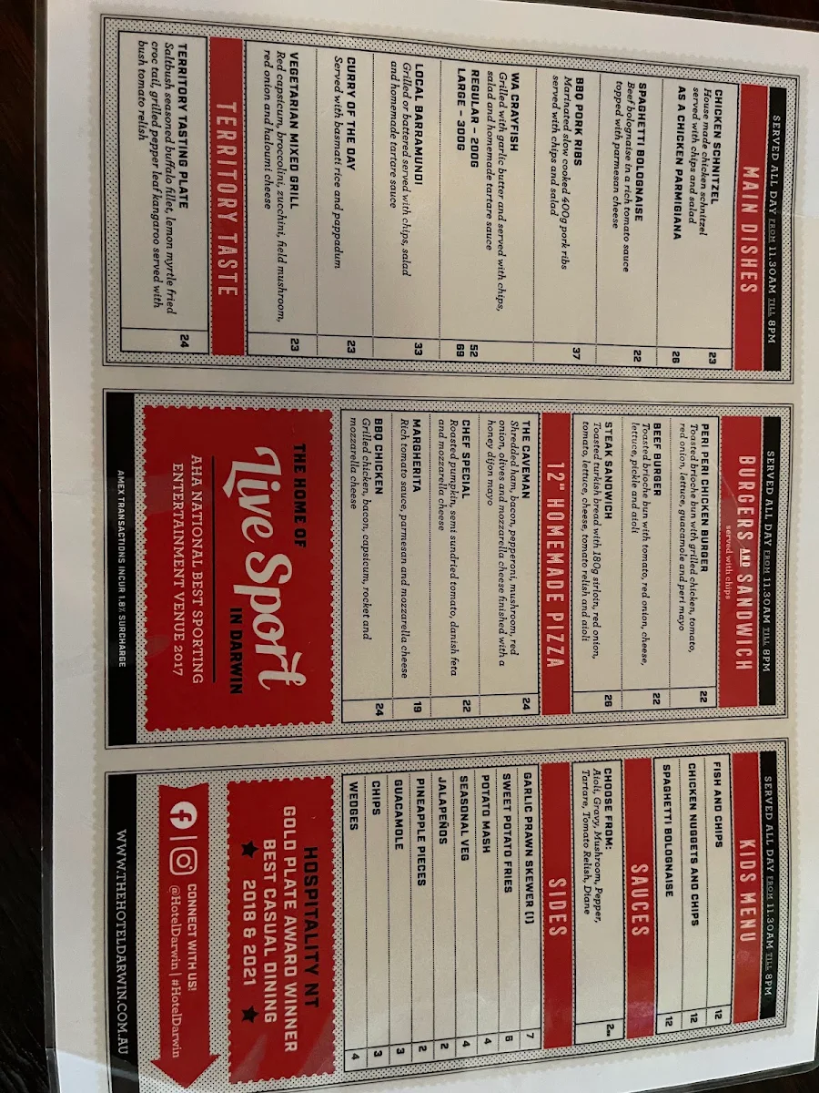 Menu, Hotel Darwin