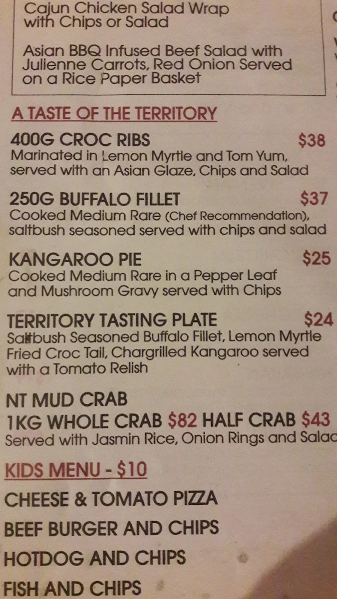 Menu, Hotel Darwin