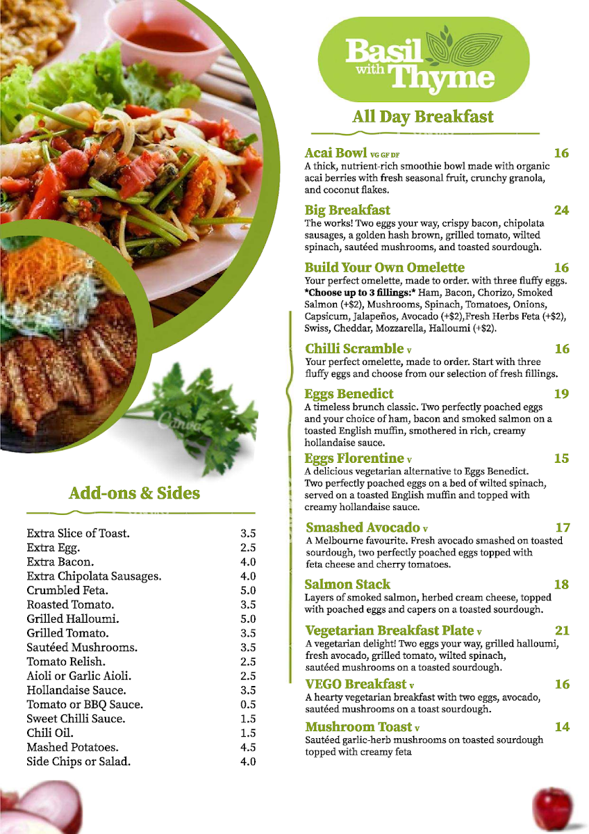 Menu, Basil with Thyme