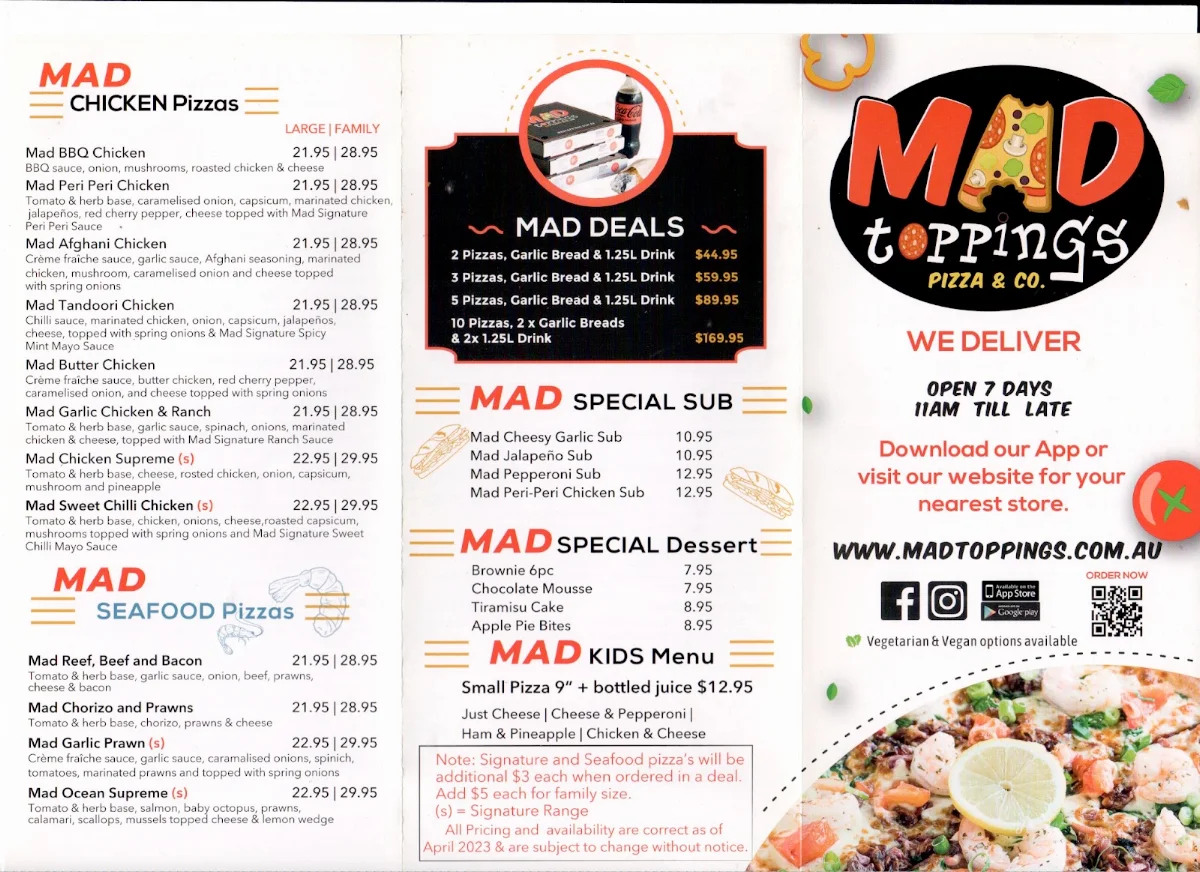 Menu, Mad Toppings Rockdale