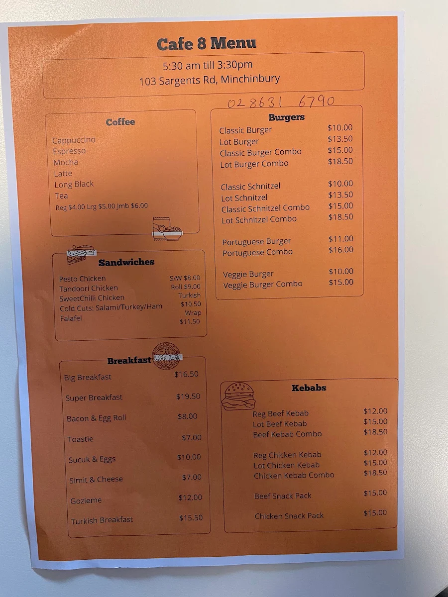 Menu, Cafe 8