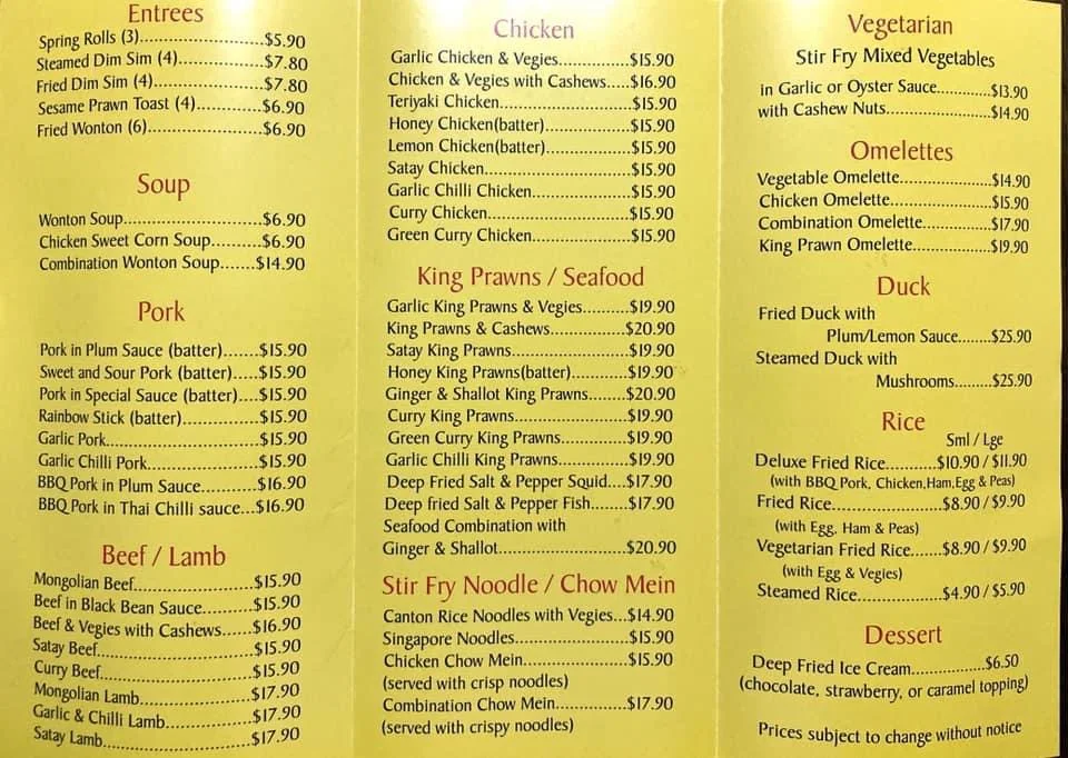 Menu, Tannum Buffet
