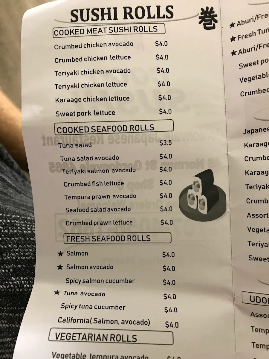 Menu, Coco Sushi