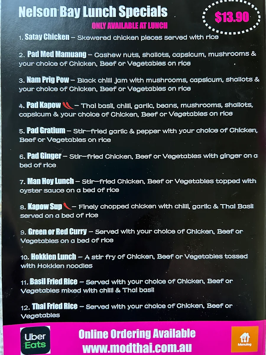 Menu, Mod Thai