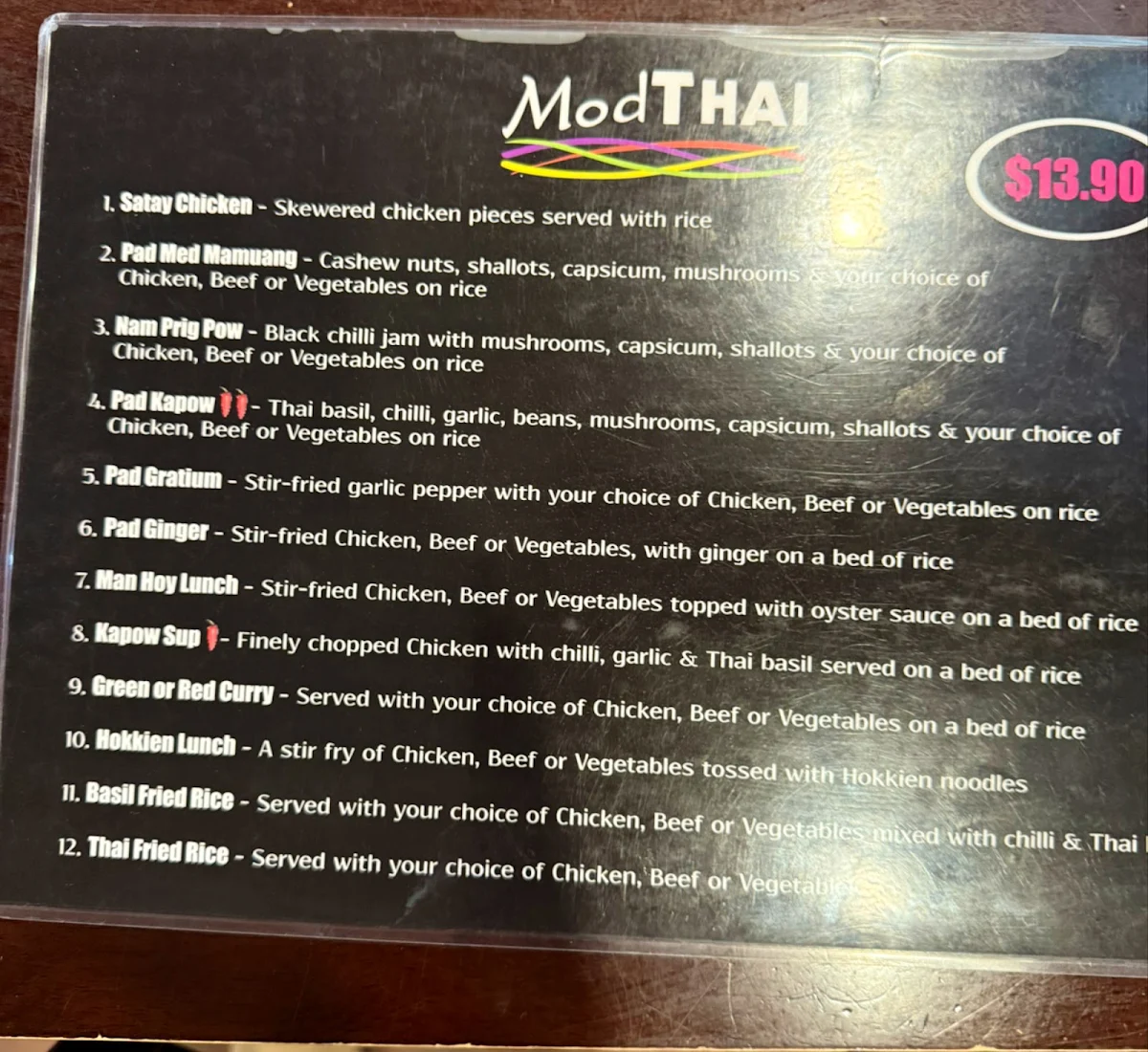 Menu, Mod Thai