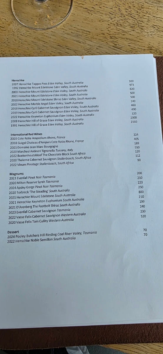 Menu, Barnbougle Lost Farm Lodge Restaurant
