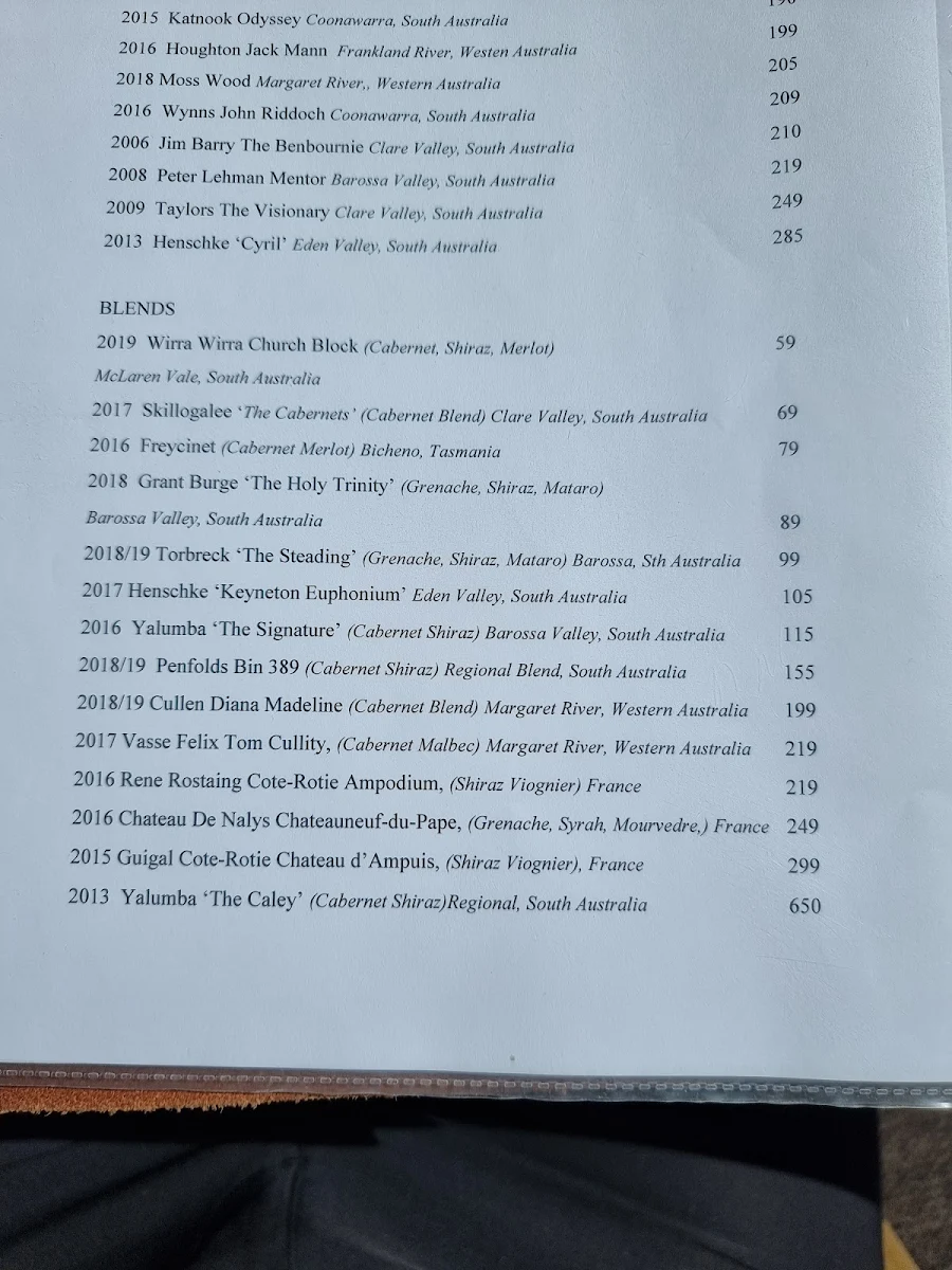 Menu, Barnbougle Lost Farm Lodge Restaurant