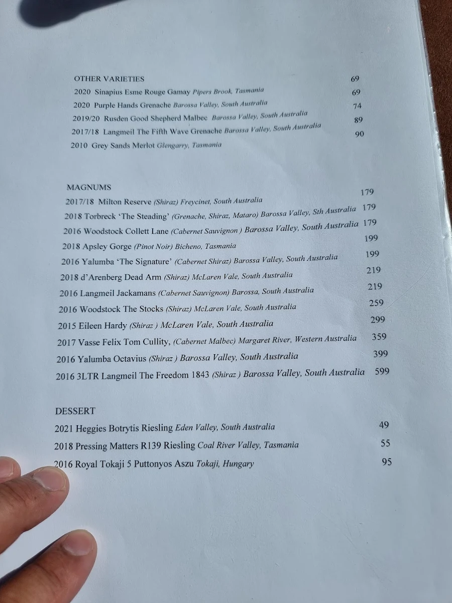 Menu, Barnbougle Lost Farm Lodge Restaurant