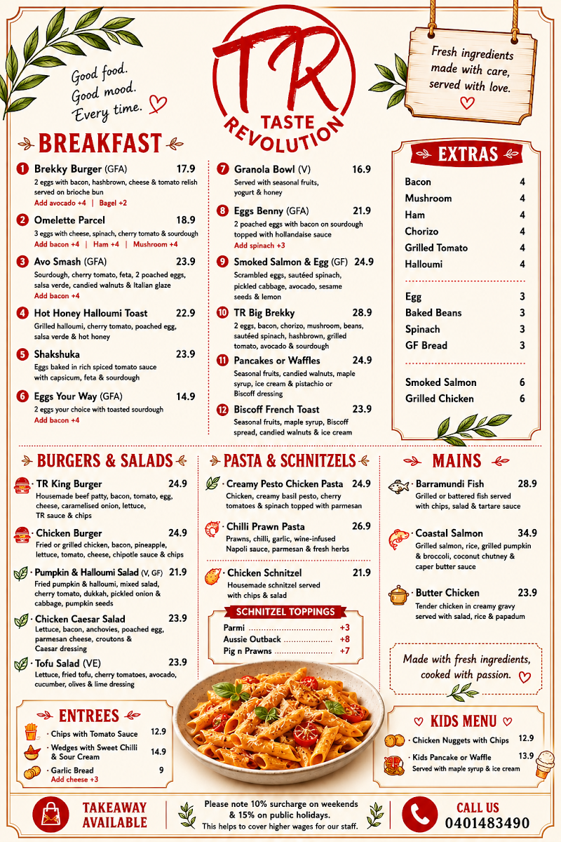 Menu, Taste Revolution Esplanade