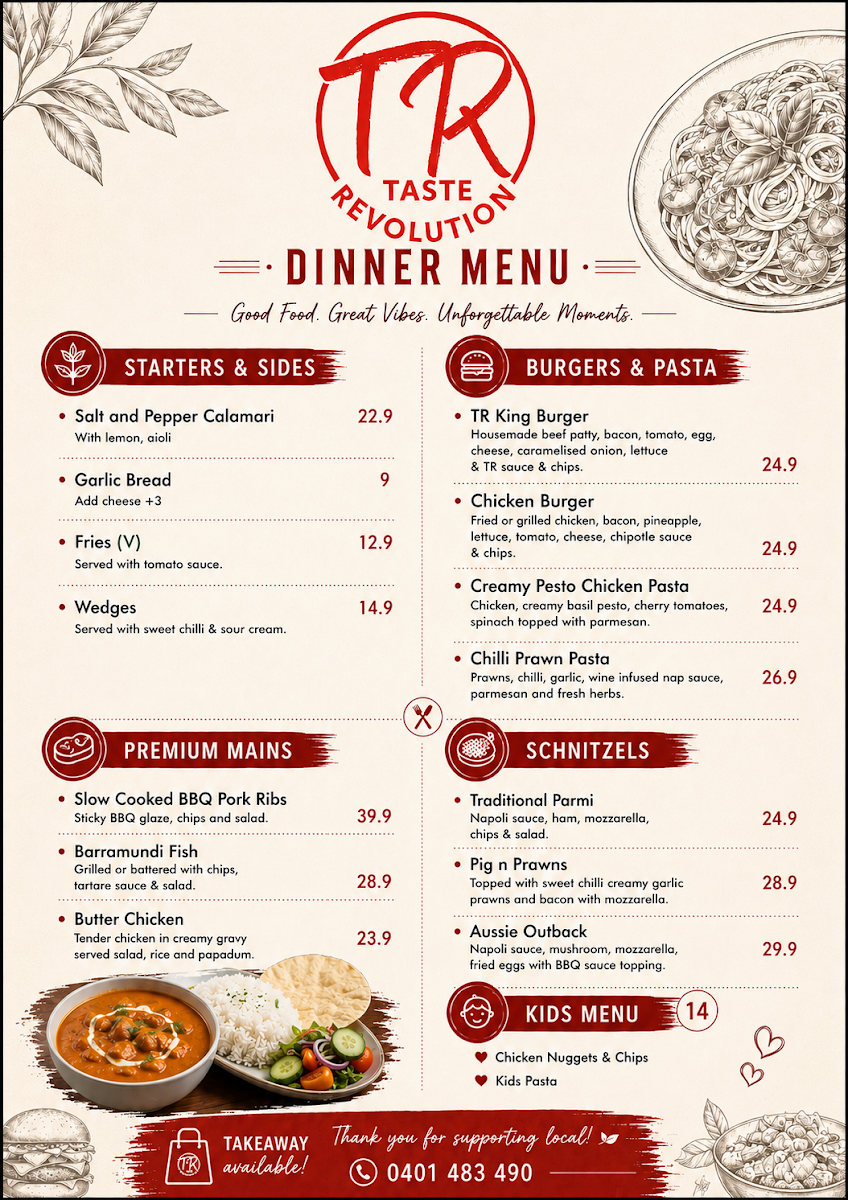 Menu, Taste Revolution Esplanade