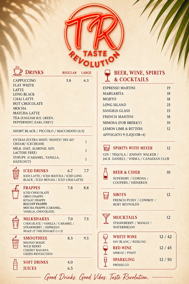 Menu, Taste Revolution Esplanade