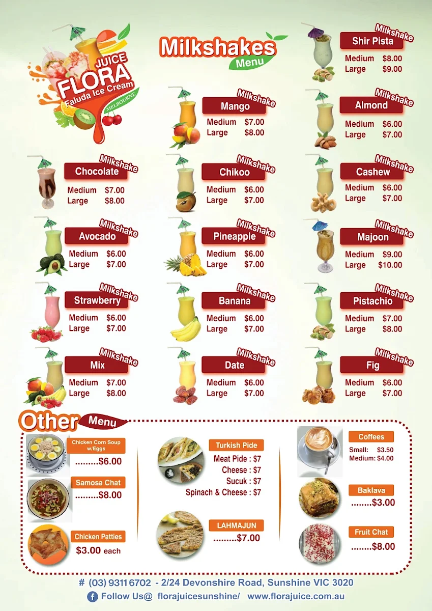 Menu, Flora Juice Sunshine