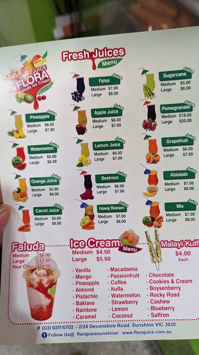 Menu, Flora Juice Sunshine