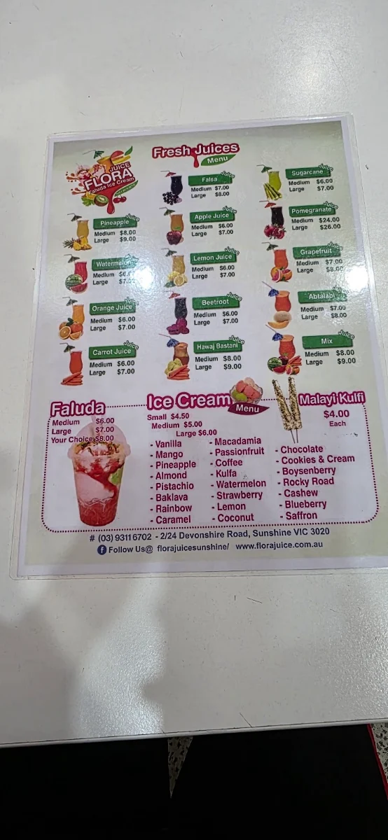 Menu, Flora Juice Sunshine